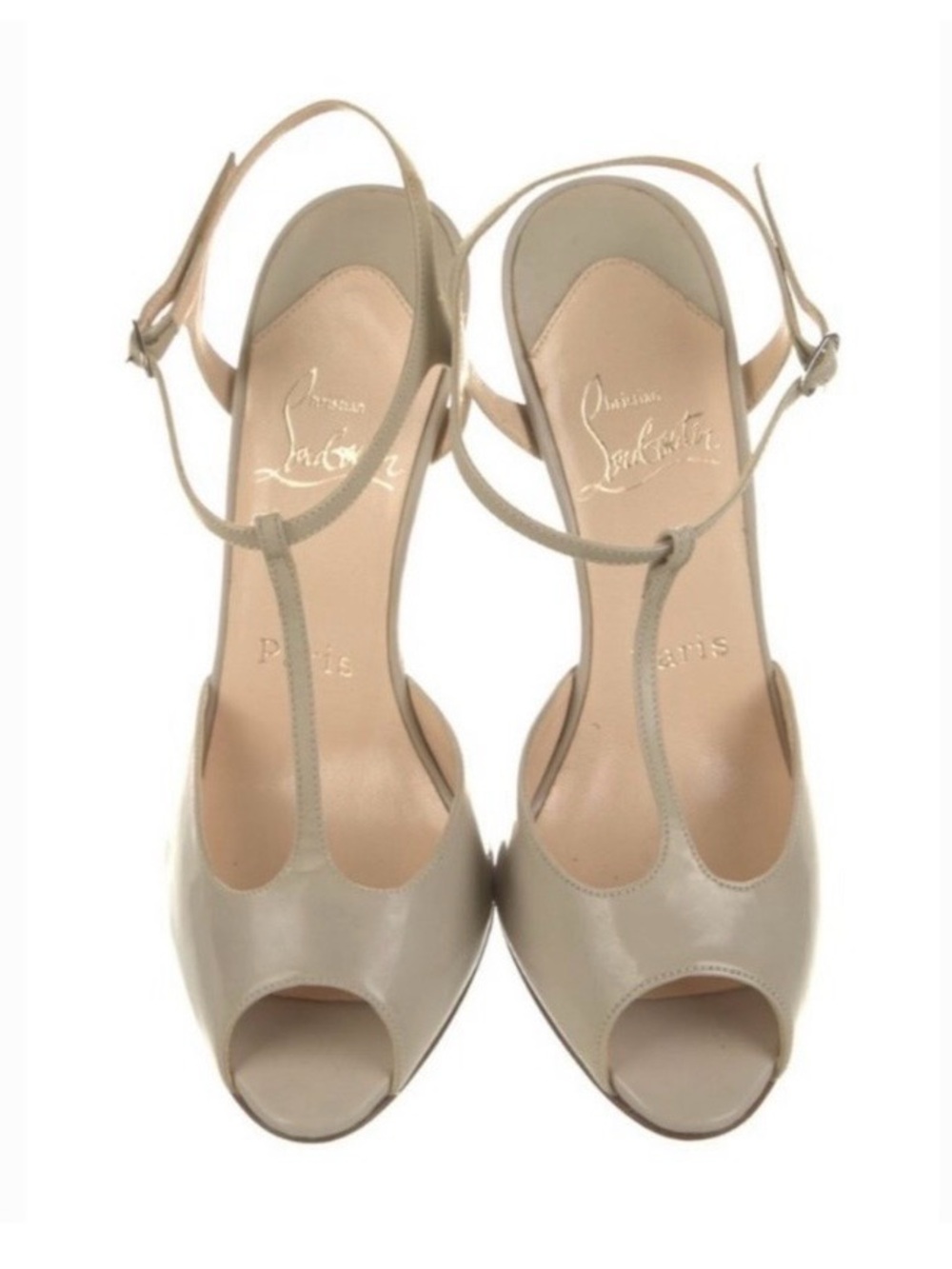 Christian Louboutin tan  T-Strap Peep-Toe Slingback Heels